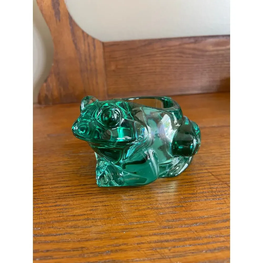 Indiana Glass Frog Votive Holder Spanish Green #07138 Art Glass 4